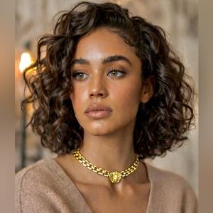 Gold Plated chunky Lion Pendant Choker Necklace